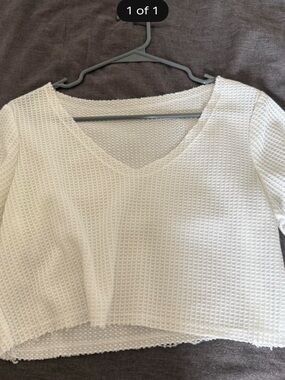 White Textured V-Neck Women's Top